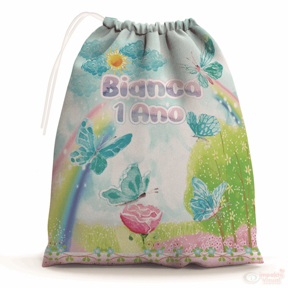 30 Sacolinhas Surpresa Personalizada Tecido Jardim Encantado Borboletas Aquarela (15x20)