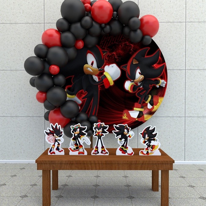 Kit Festa Painel Redondo Decoração Sonic Shadow the Hedgehog 1,50 Diâmetro