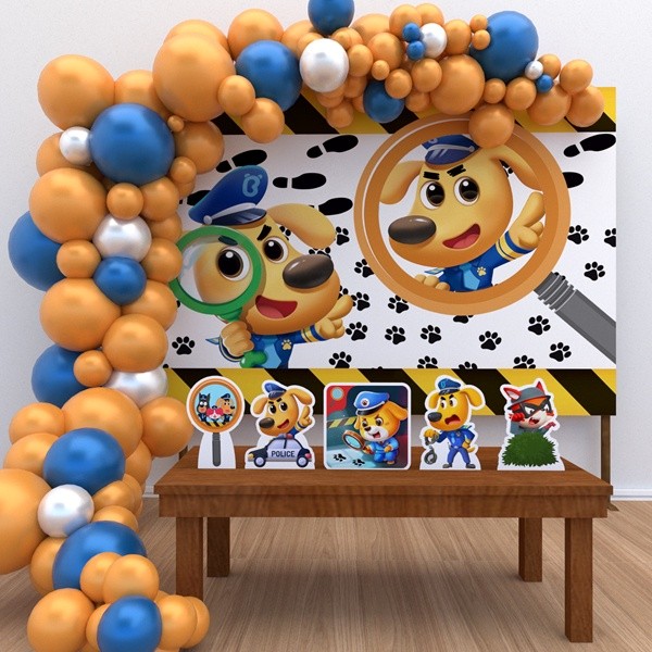 Kit Ouro Festa Aniversário Detetive Labrador Desenho Decoração Cenários em Oferta na Shopee