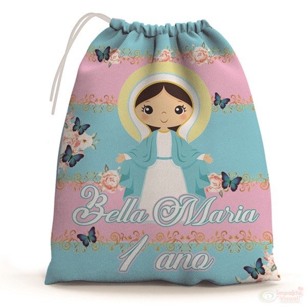 30 Sacolinhas Surpresa Personalizada Tecido Nossa Senhora das Graças Flores e Borboletas (15x20)