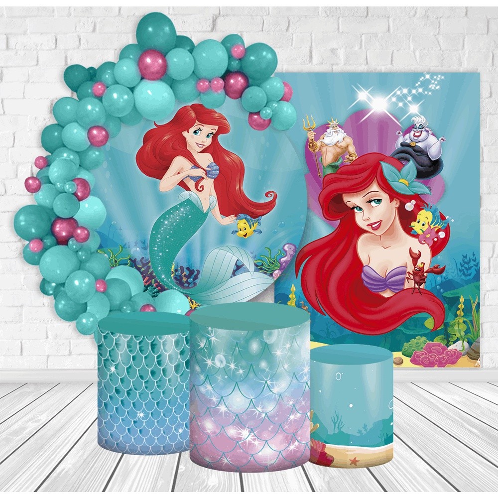 Kit Festa Aniversário Casado 2 Painéis E Capas Tecido Ariel A Pequena Sereia