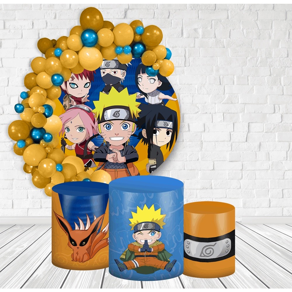 Kit Painel Redondo + Trio Capas Cilindro Veste Fácil com Elástico Naruto Cute