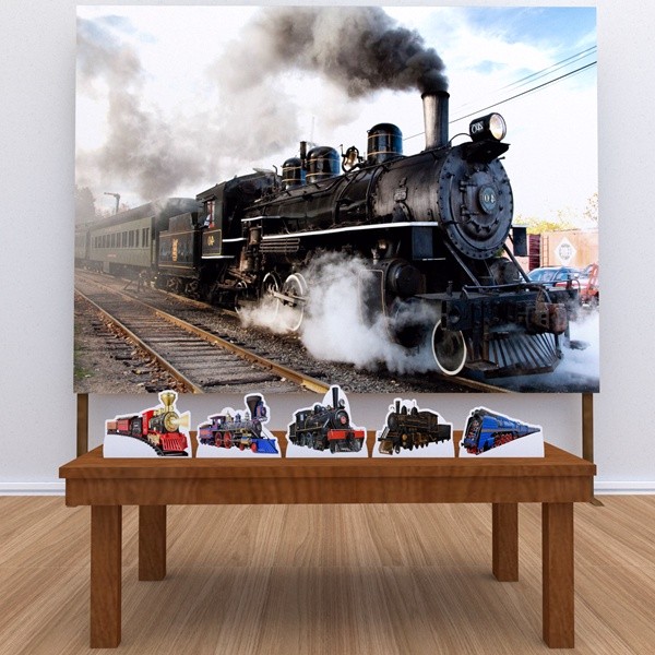 Festa Aniversário Locomotiva Trem Maria Fumaça Decoração Cenários Kit Prata