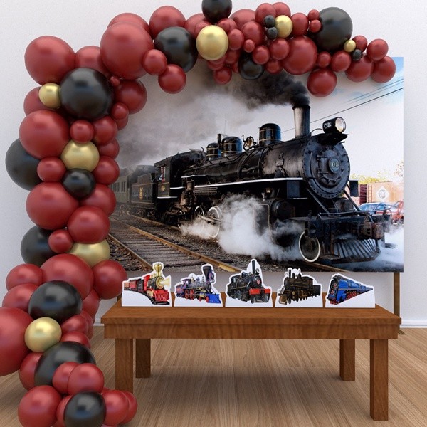 Kit Ouro Festa Aniversário Locomotiva Trem Maria Fumaça Desenho Decoração Cenários