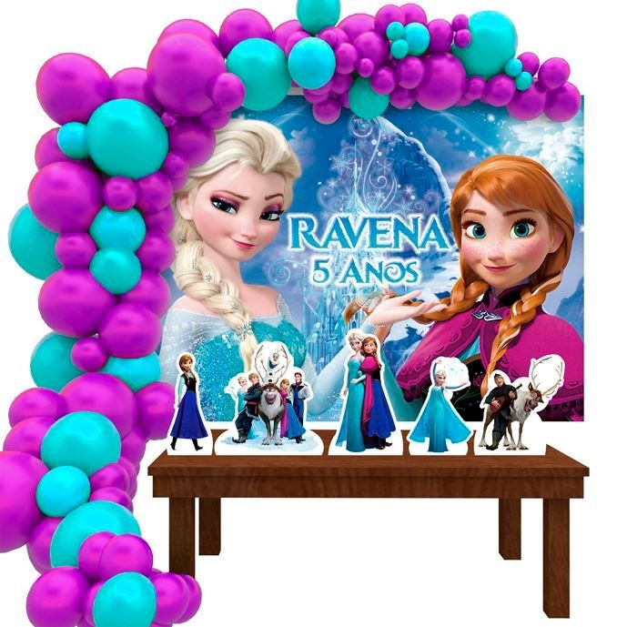 Kit Ouro Personalizado com Foto Festa Aniversário Frozen Ana e Elsa com Nome e Idade Decoração Cenários
