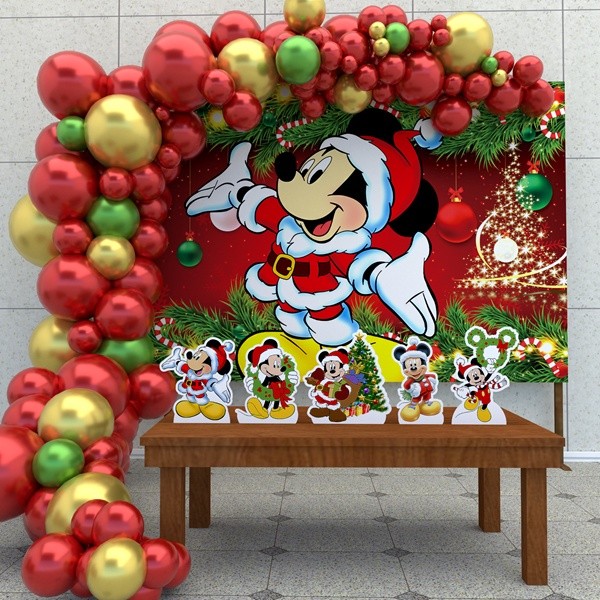 Kit Ouro Festa Aniversário Mickey Natal Desenho Decoração Cenários