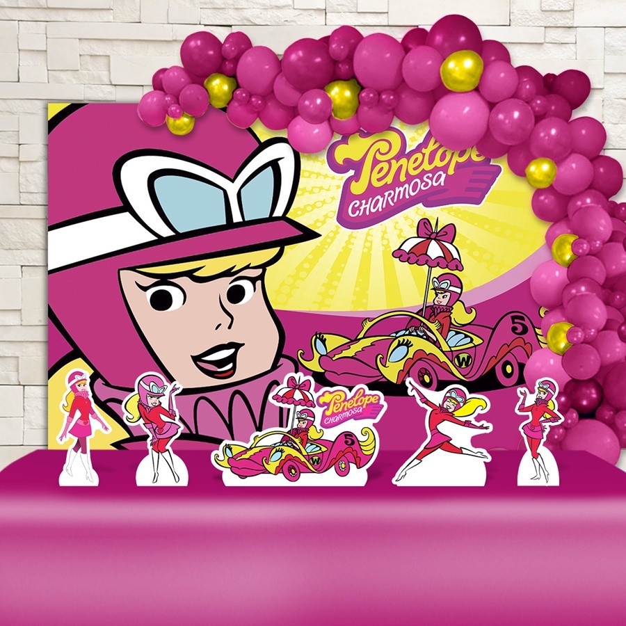 Kit Ouro Festa Aniversário Penélope Charmosa Desenho Decoração Cenários em Oferta na Shopee
