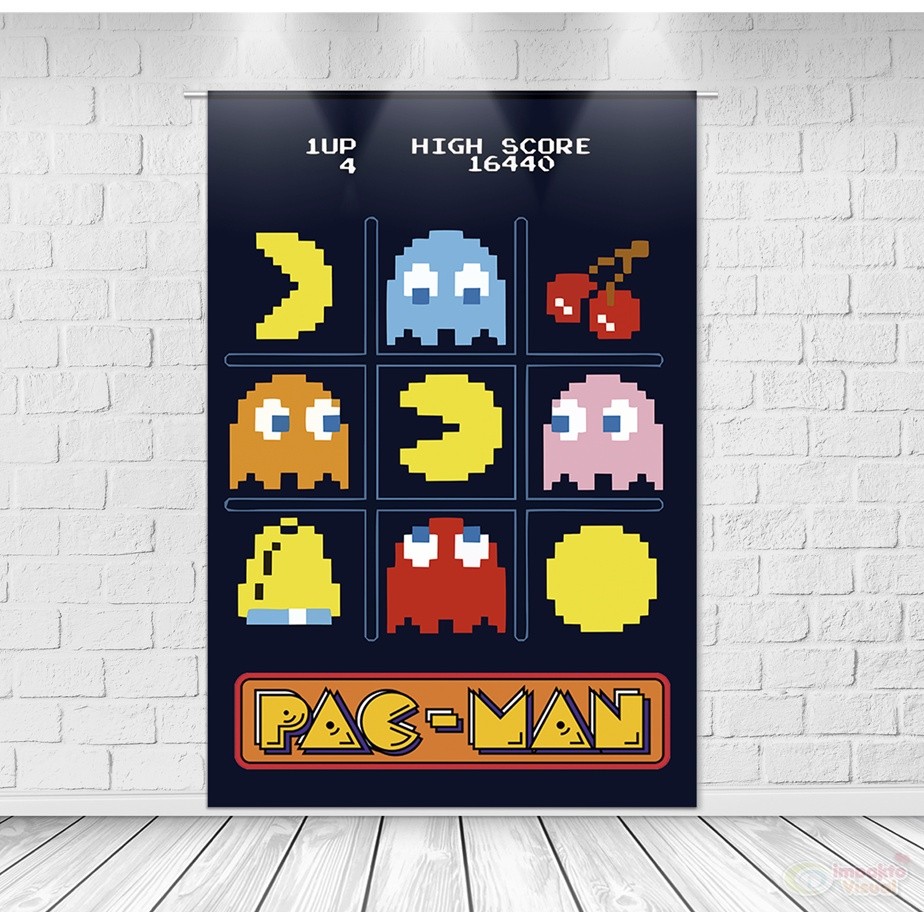 Painel Decoração Retangular Tecido Sublimado PAC-MAN PIXEL 1,50x2,20