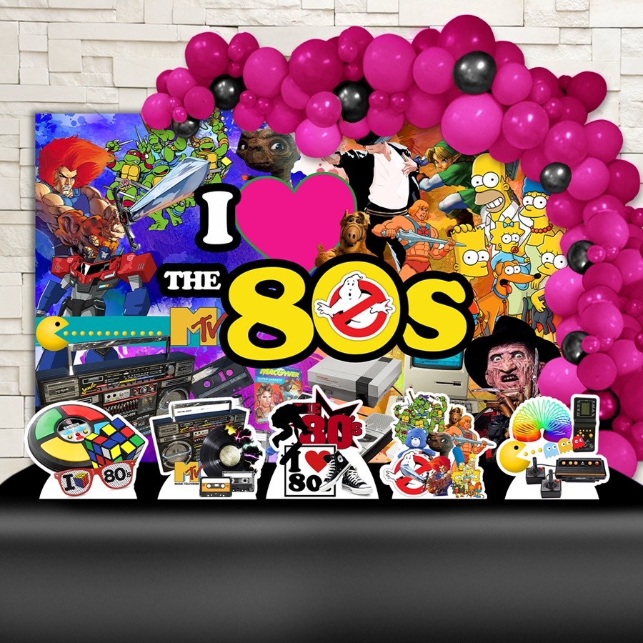 Kit Ouro Festa Aniversário Anos 80 Colorido Desenho Decoração Cenários em Oferta na Shopee