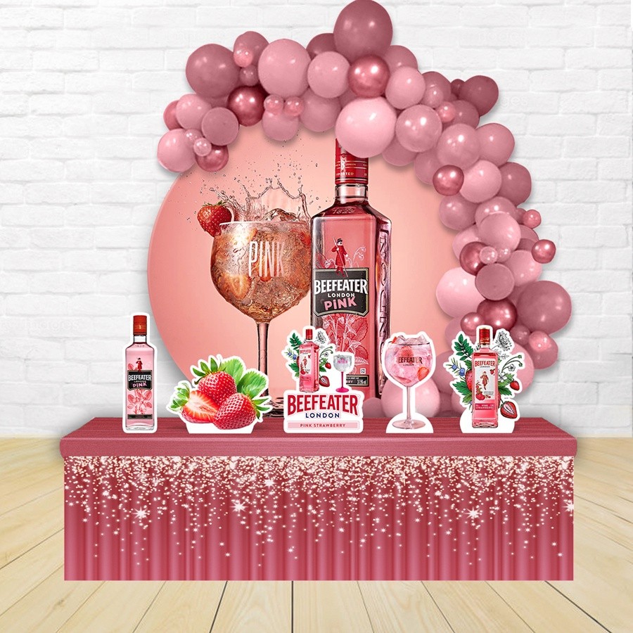 Kit Festa Painel Redondo Decoração GIN BEEFEATER LONDON PINK  1,50 Diâmetro
