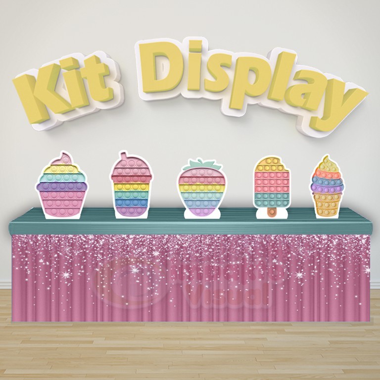 Kit 5 Displays De Mesa Festa Decoração Infantil Fidget Toys Poppet Bubble Pop It Candy Color