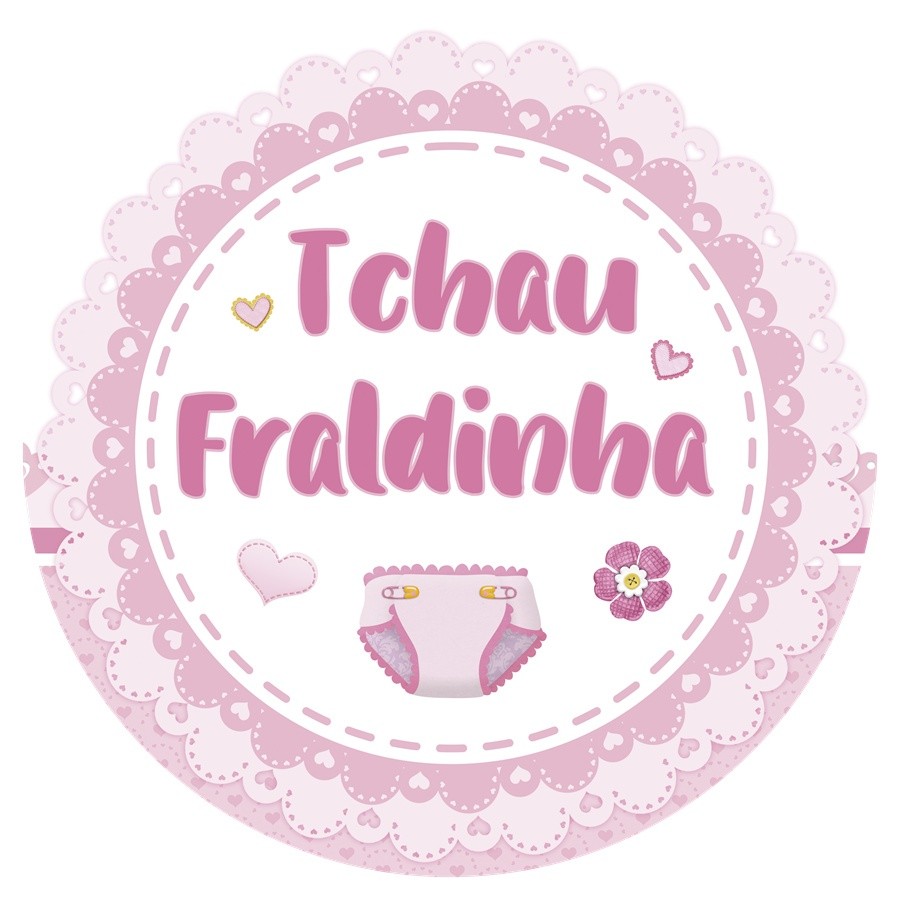 Painel Festa Decoração Redondo Sublimado Tchau Fraldinha Rosa 1,50x1,50