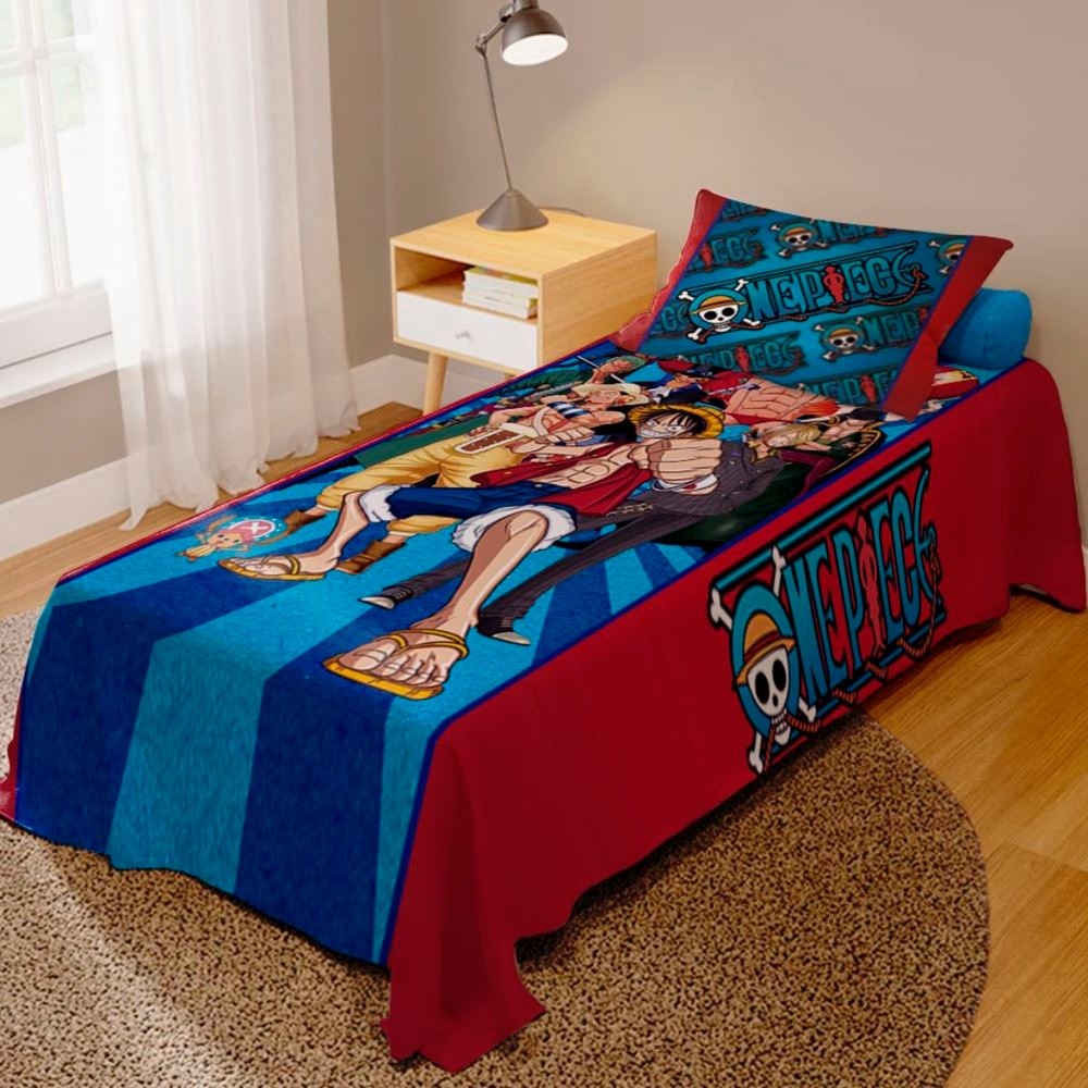 Jogo De Lençol Cobre Leito + Fronha Quarto Infantil One Piece