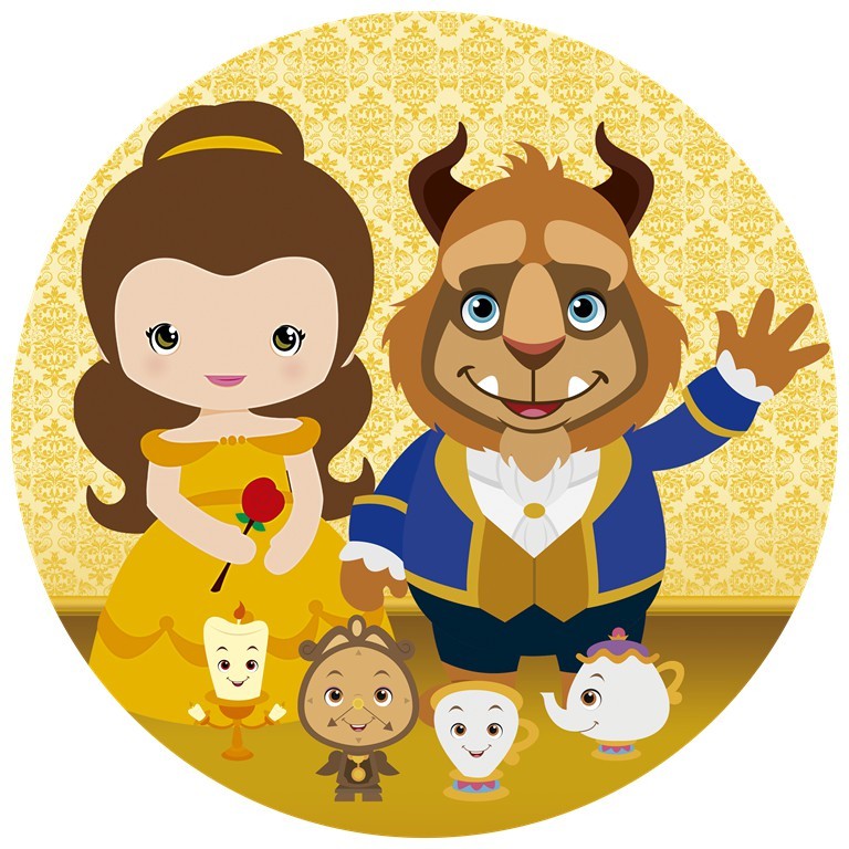 Painel Redondo Sublimado A Bela e a Fera Cute Baby 1,50x1,50