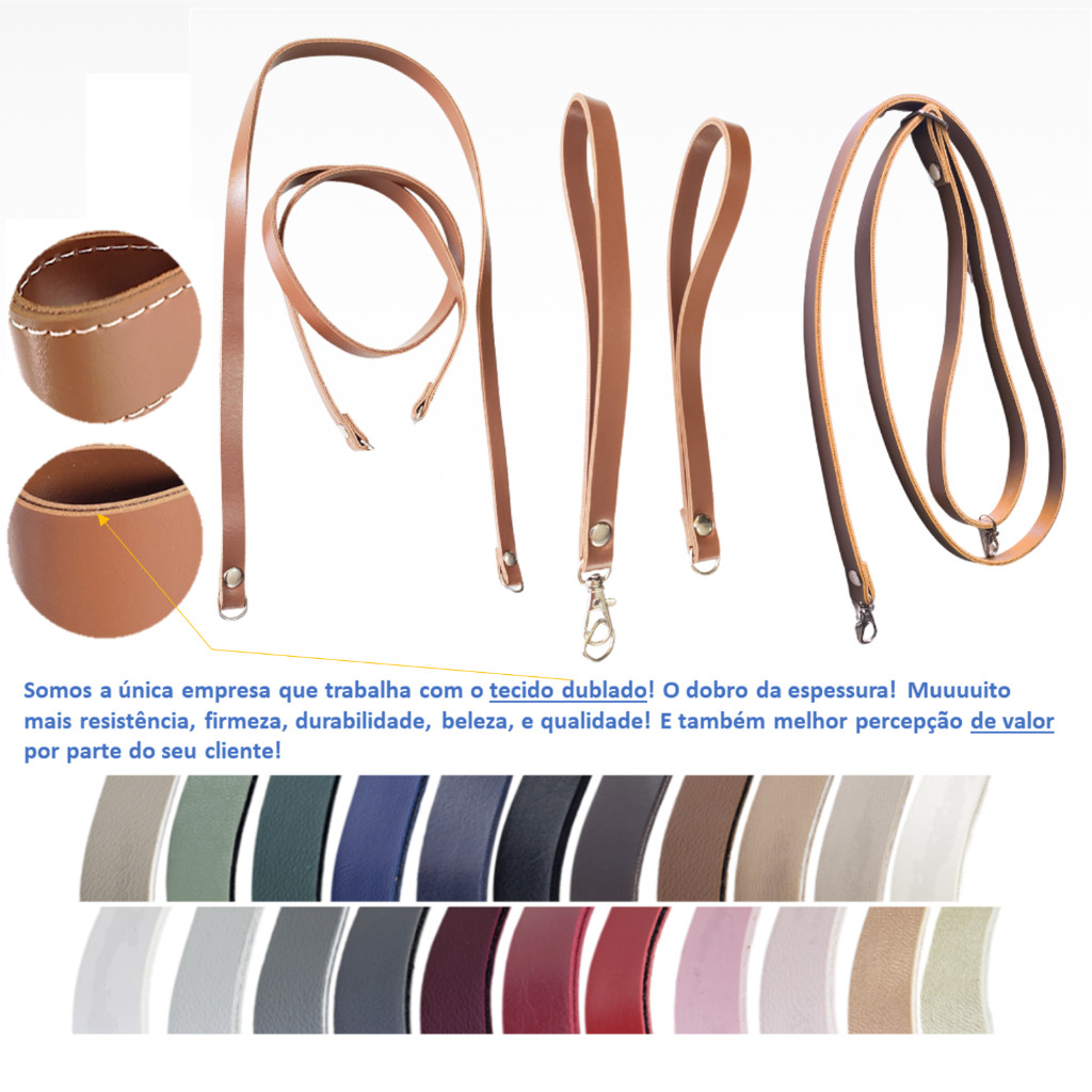 Alça De Bolsa para Crochê e Artesanato –  Argola Mosquetão Regulável Meia Alça Textura de Couro