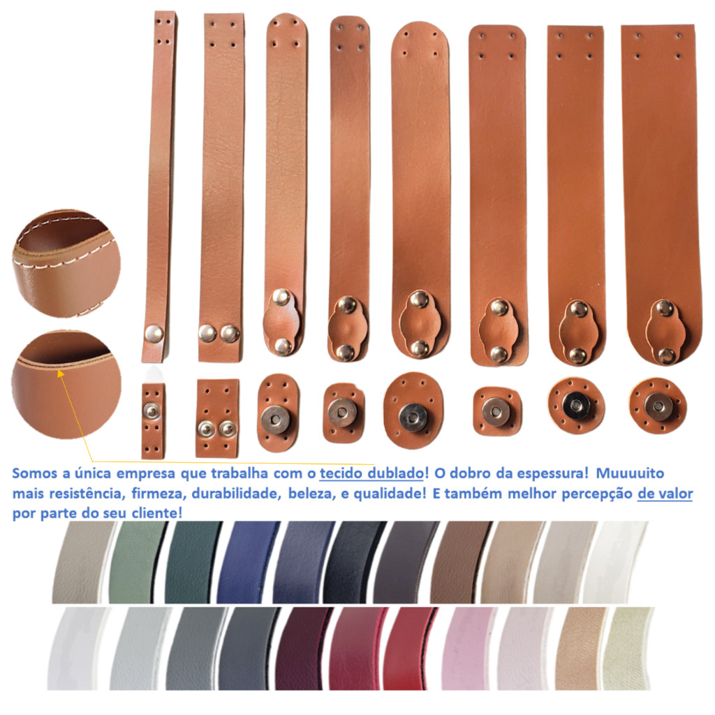 03 Fecho Lapelas Pequenas para Crochê e Artesanato – Abas, Capa, Flap com Textura de Couro Costurado