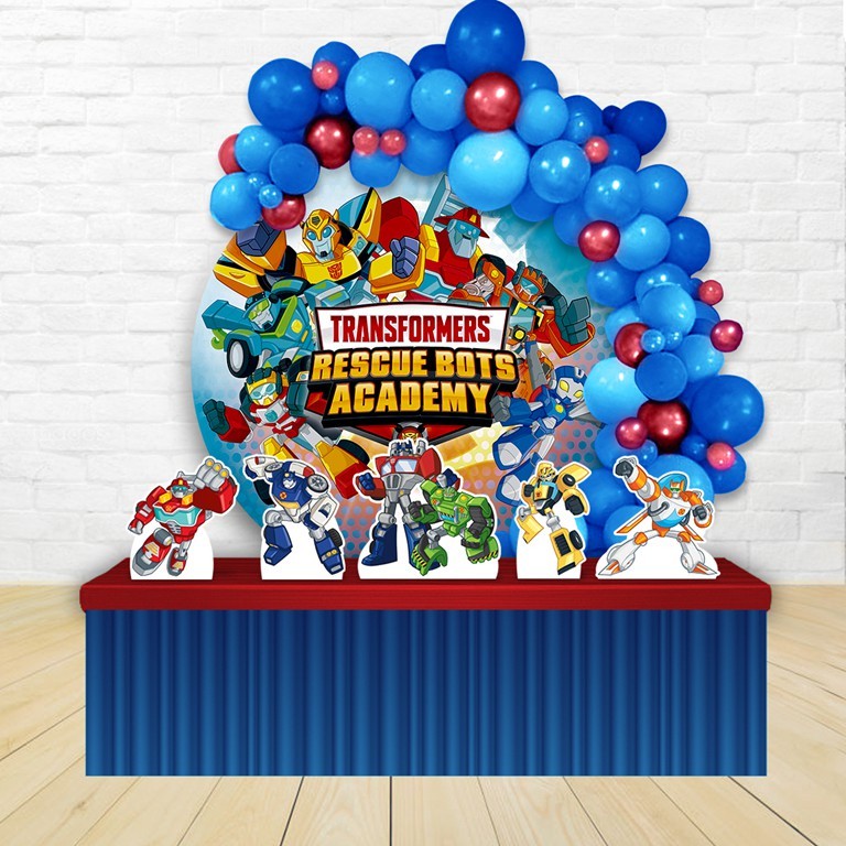 Kit Festa Painel Redondo Decoração Transformers Rescue Bots 1,50X150