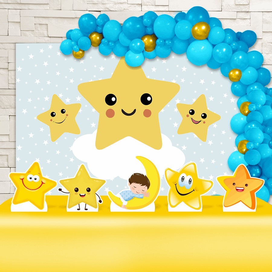 Kit Festa Aniversário Estrela Brilha Brilha Estrelinha Menino Decoração Kit Pegue e Monte Só um Bolinho Prático