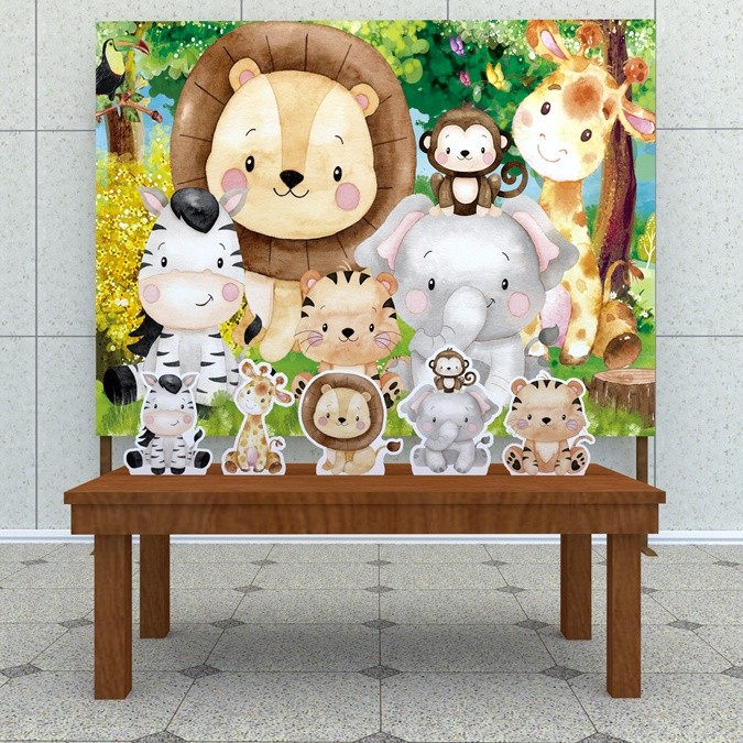 Festa Aniversário Animais Safari Aquarela Decoração Cenários Kit Prata em Oferta na Shopee
