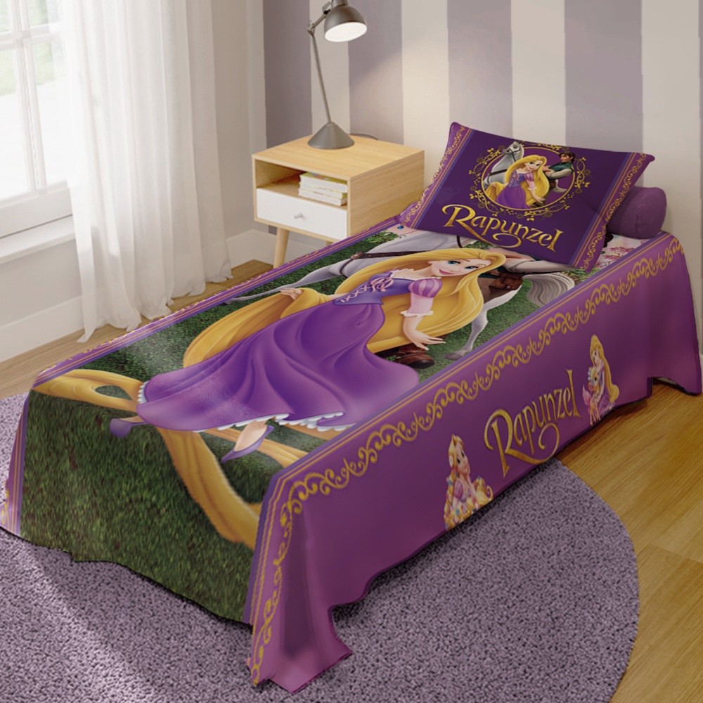 Jogo  De Lençol Cobre Leito + Fronha quarto Infantil Rapunzel