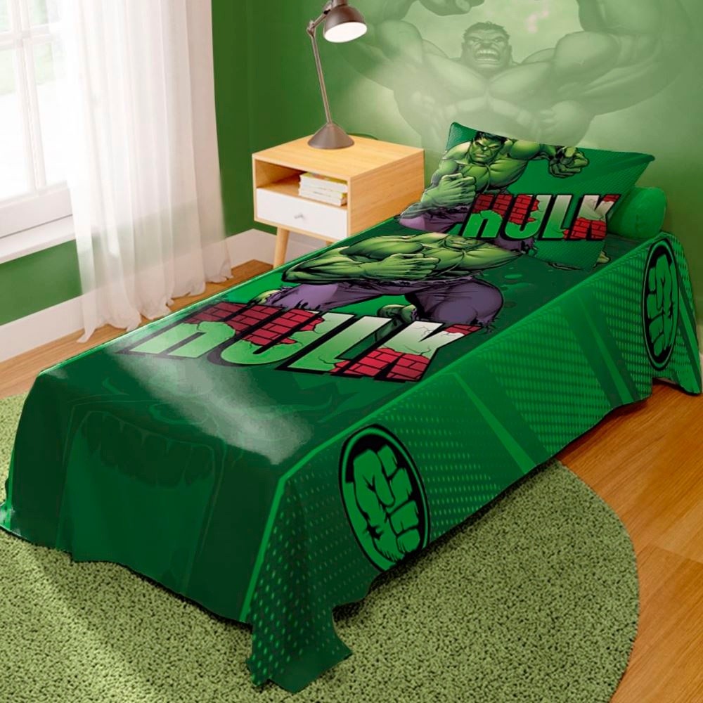 Jogo De Lençol Cobre Leito + Fronha Quarto Infantil Hulk Hulck