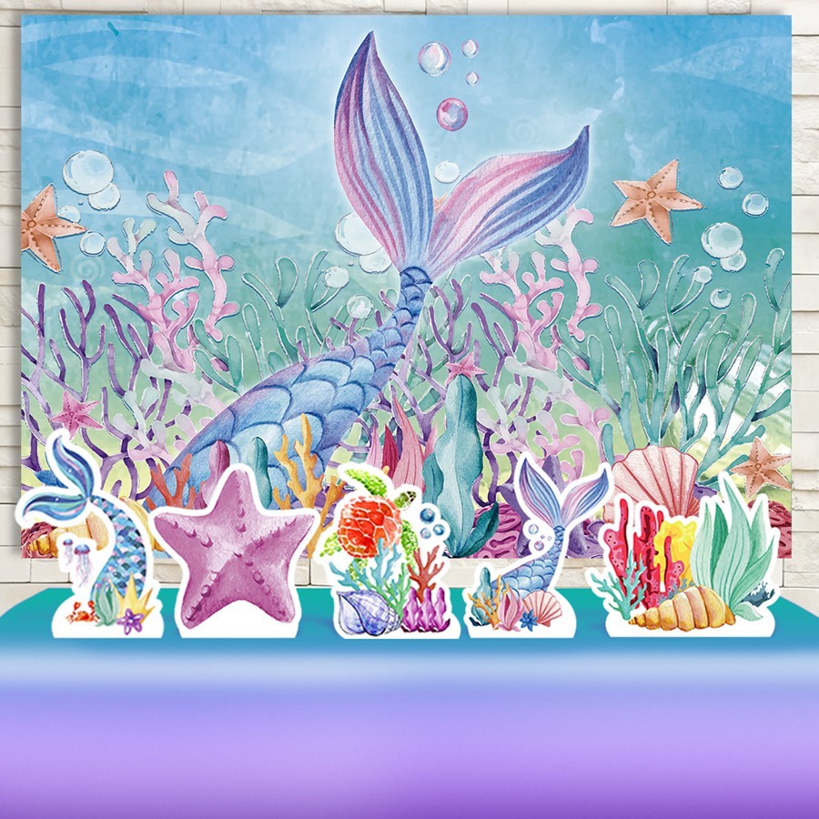Festa Aniversário Calda Cauda Sereia Aquarela Decoração Cenários Kit Prata