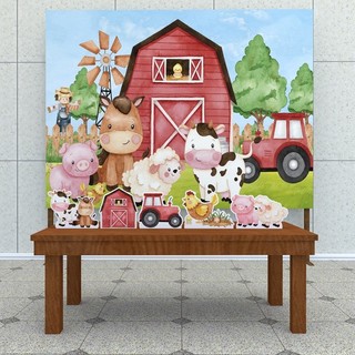 Festa Aniversário Fazendinha Aquarela Decoração Cenários Kit Prata