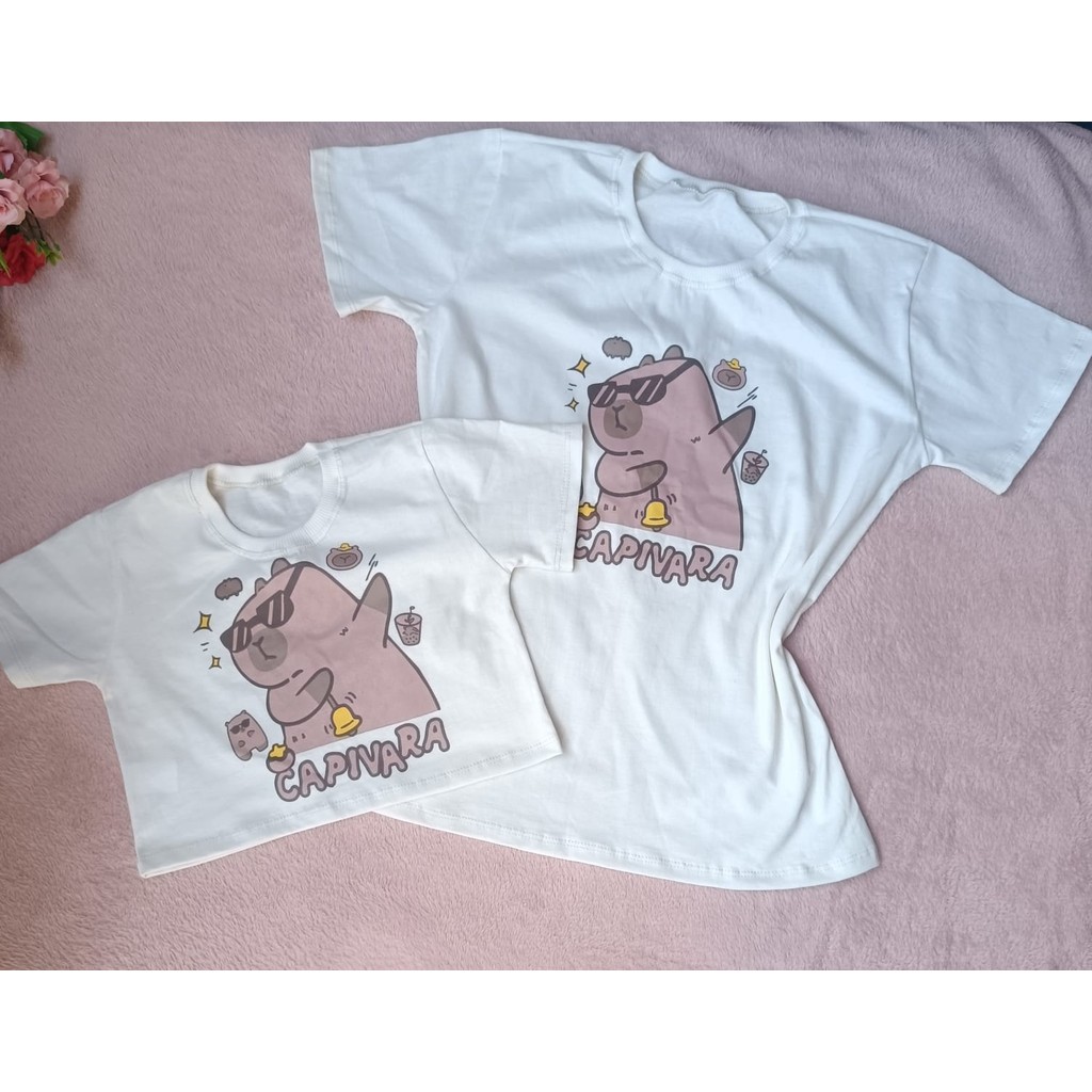 Kit Mãe e filha Capivara T-shirt adulto + cropped infantil
