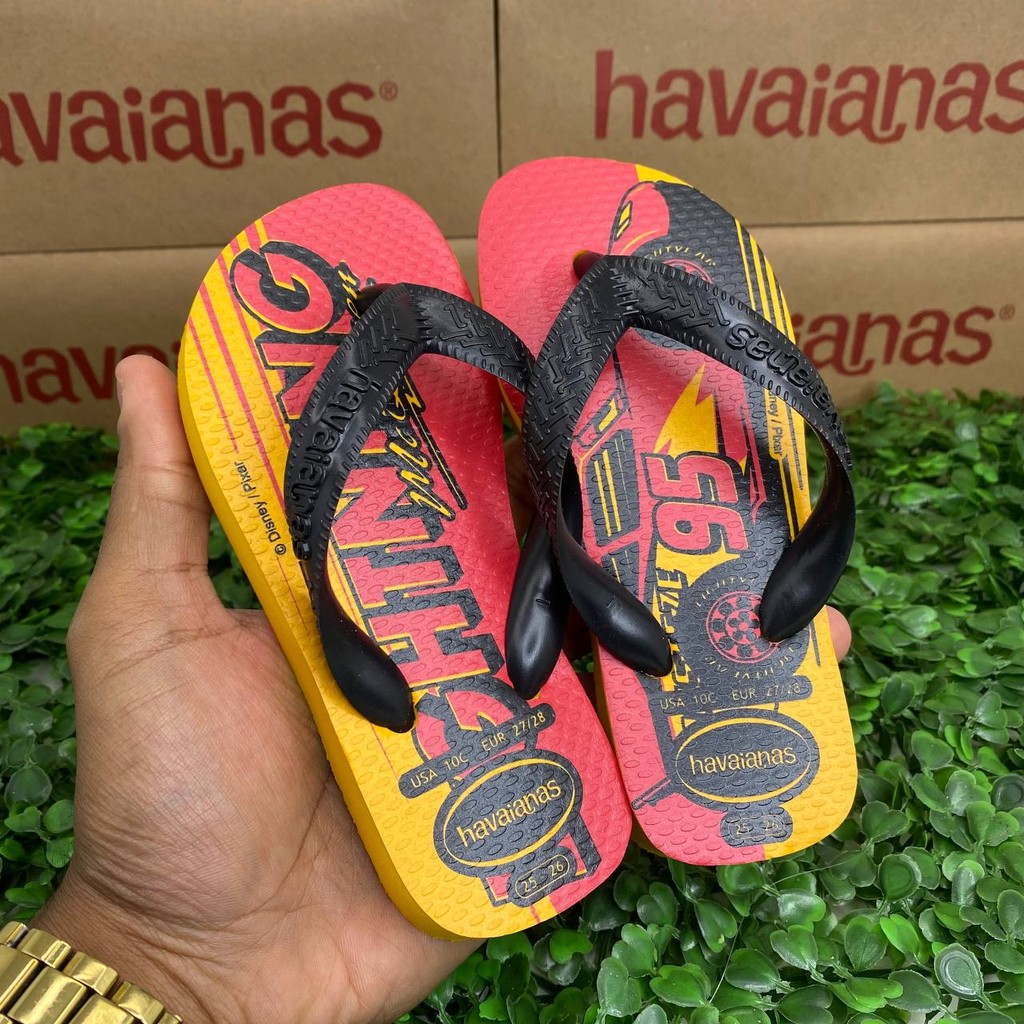 Chinelo Havaianas Kids Oficial Infantil Carros Menino tradicional Menino Vermelho Amarelo