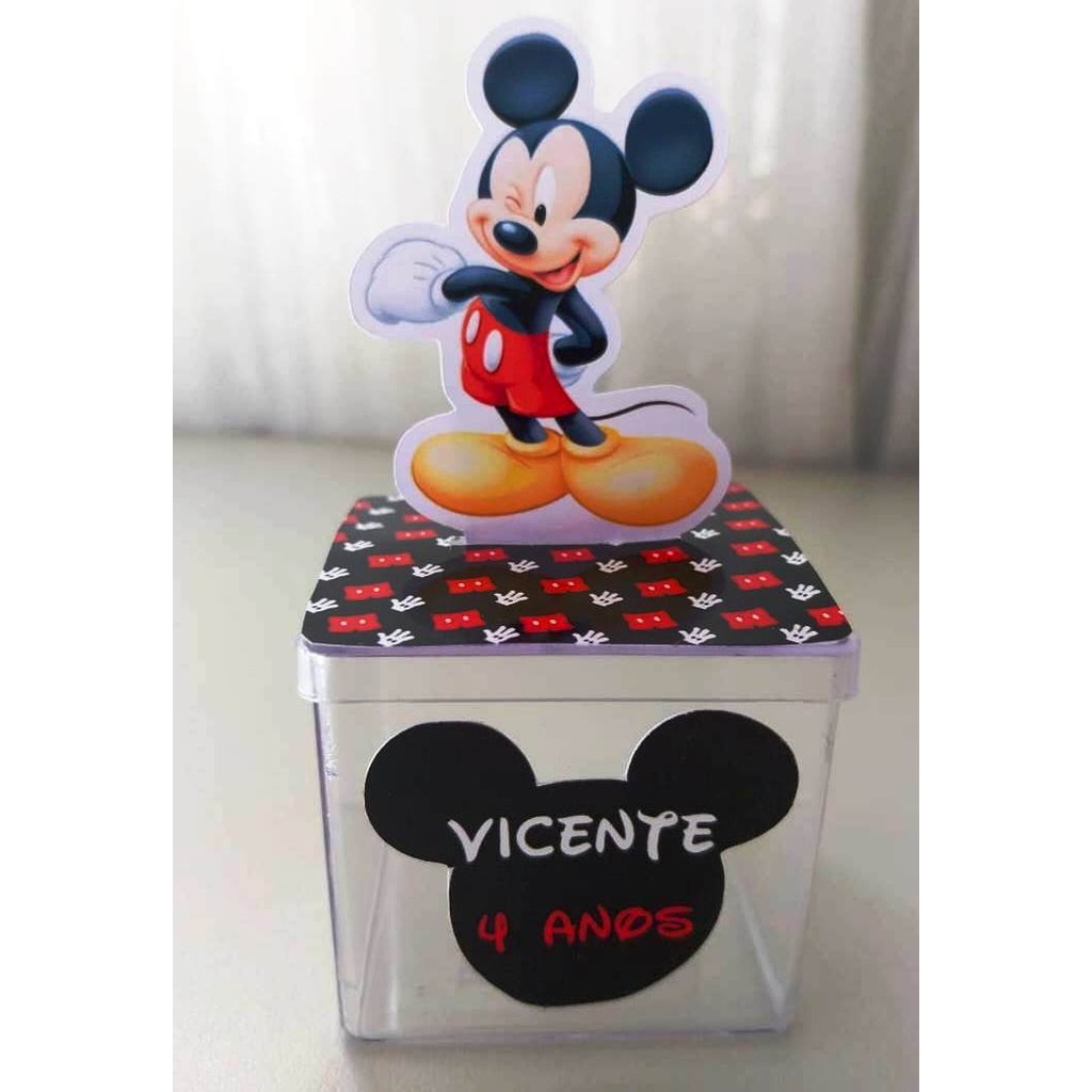 KIT Apliques e Adesivos p Caixa Acrílica Quadrada MICKEY | COM Nome e Idade | Fazemos Todos os Temas