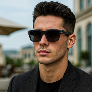 Óculos de Sol Masculino UV400 Armação Policarbonato Detalhe Dourado Leve Conforto em Oferta na Shopee