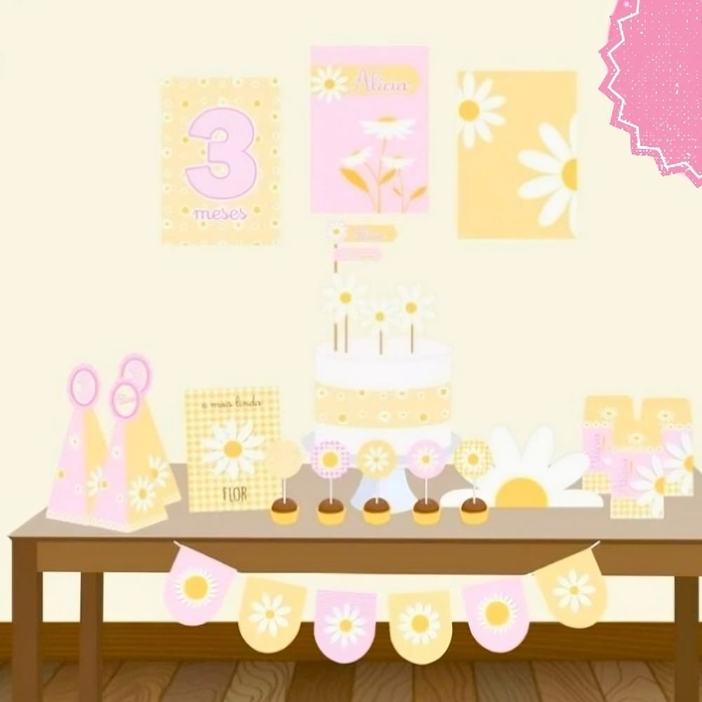 Kit Festa Margarida Personalizado/ festa em casa/ Mesversário/ Kit Festa ''Só um Bolinho