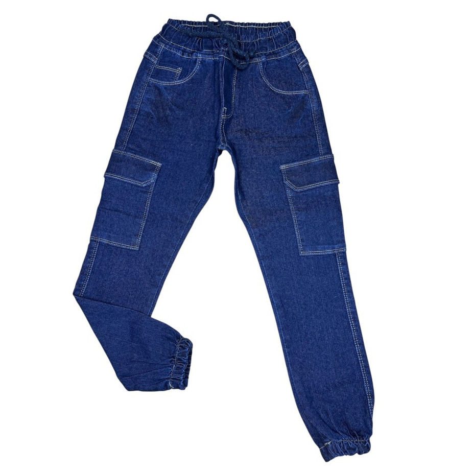 Calça Cargo Jogger de Menino Infantil Básica Volta as Aulas Casual Com Elástico e Cordão Denim Promoção 04 ao 08