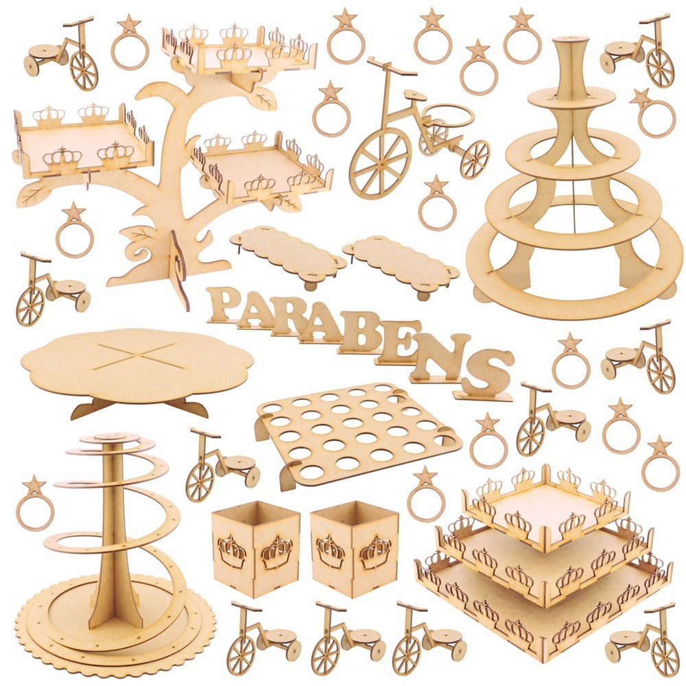 Kit Festa MDF Coroa - 48 Peças - Linha Temática