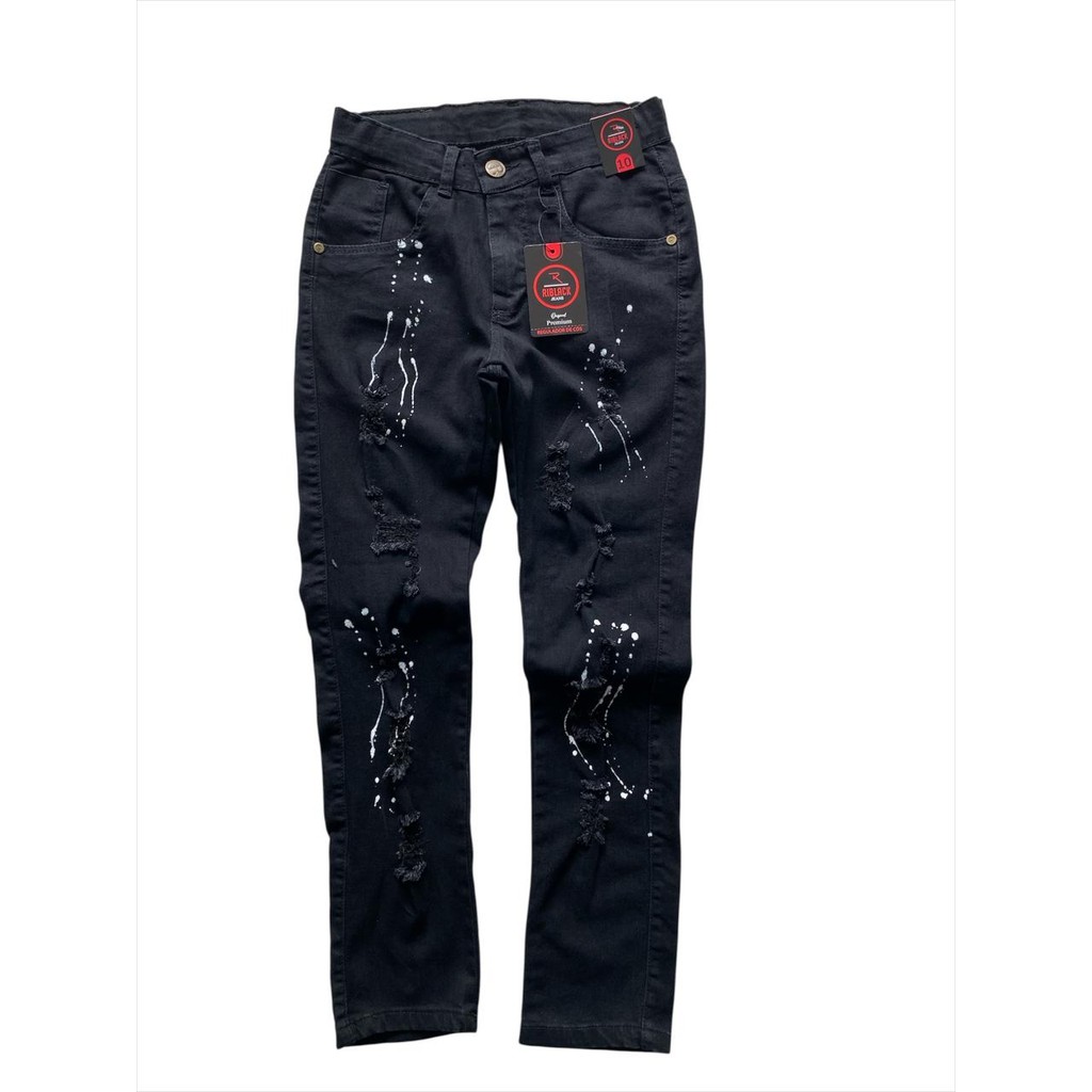 Calça Jeans  Detalhes de Tinta e Rasgos