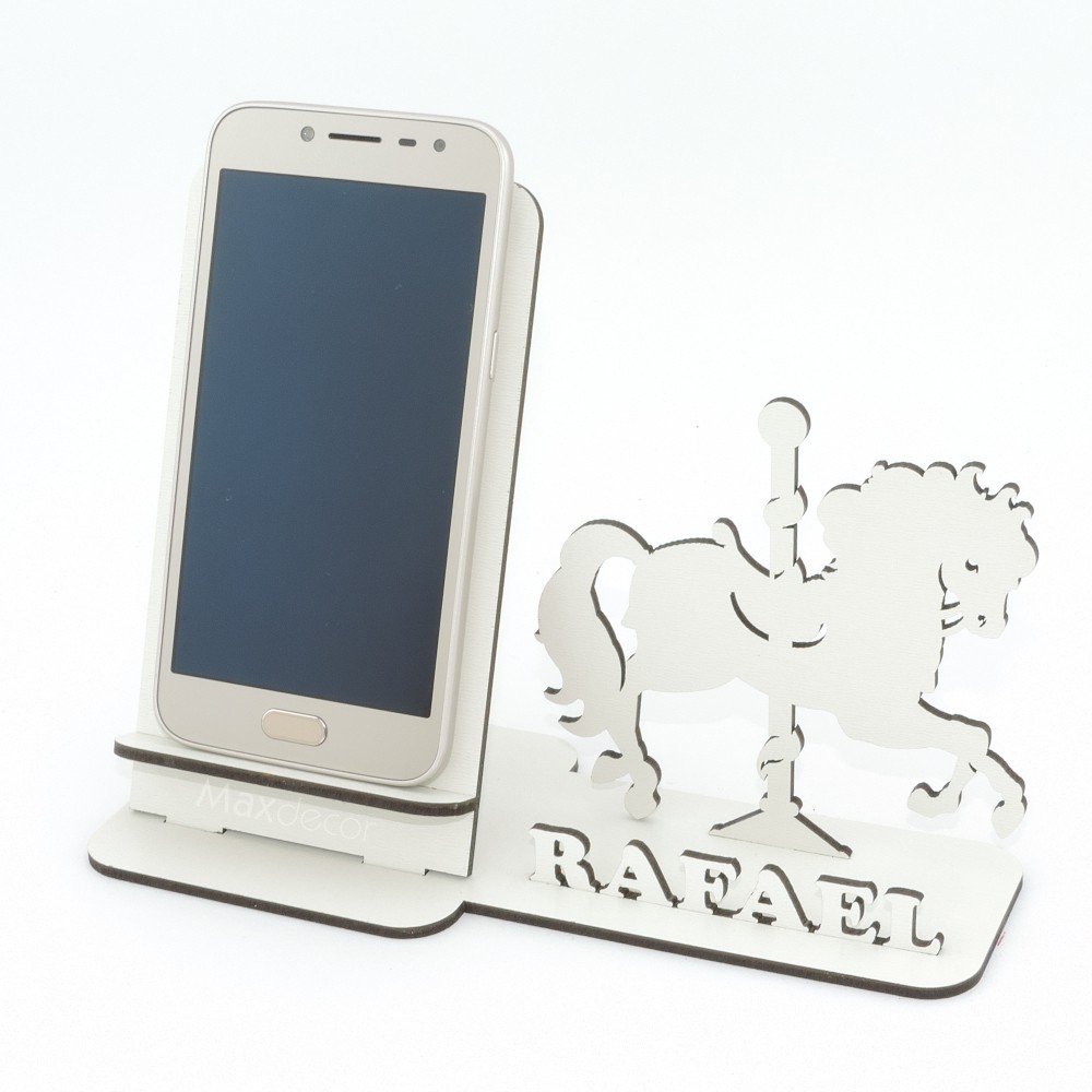 10 Suporte Celular Personalizado Mdf Branco Display Cavalo Carrossel