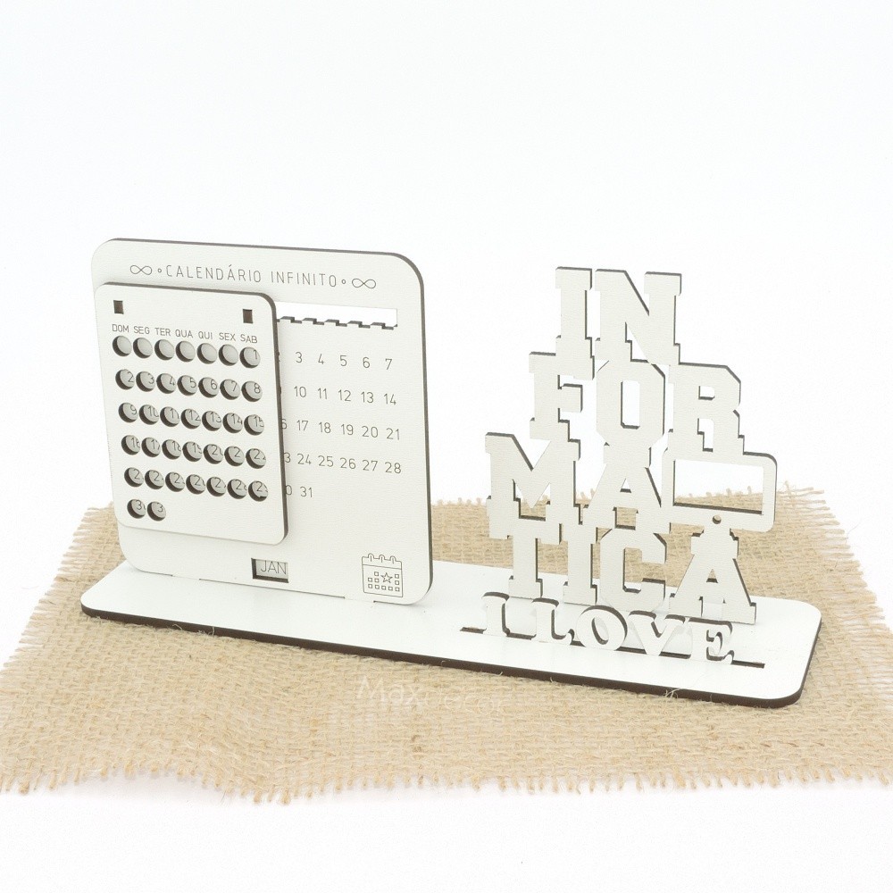 5 Calendário Infinito Com Display Personalizado Mdf Branco - Informática