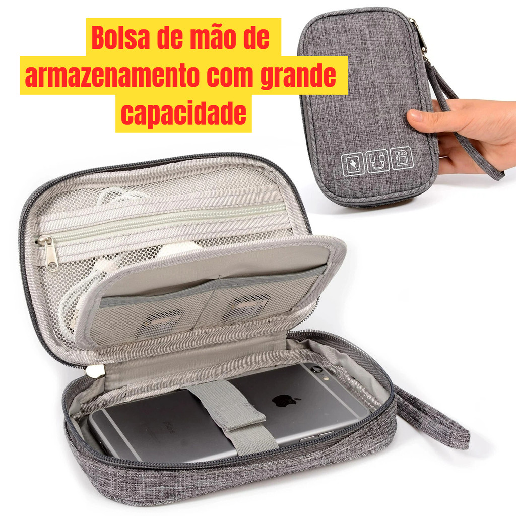 Bolsa de Mão para Power Bank Organiza Carregador Cabo Fone e Dispositivos em Oferta na Shopee