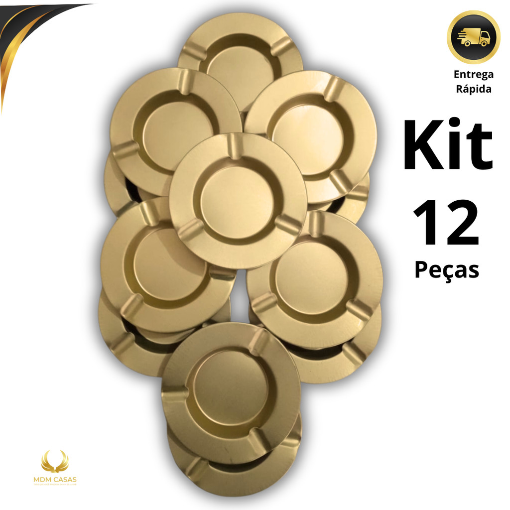 Cinzeiro Redondo Dourado Metal Resistente Lavável Com 6 ou 12 Peças em Oferta na Shopee