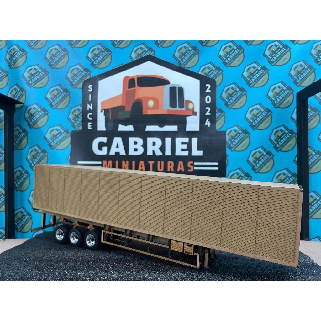 Kit Para Montar Recorte Carreta Baú 3 Eixos MDF Miniatura Escala 1:32