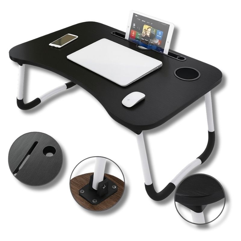 Mesa Dobrável Portátil Para Notebook Tablet Ipad Home Office Cama Refeição Em MDF - Preto