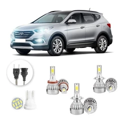 Lâmpadas Ultra Led Hyundai Grand Santa Fé 20000lm Alto Baixo e Milha + Pingo Led