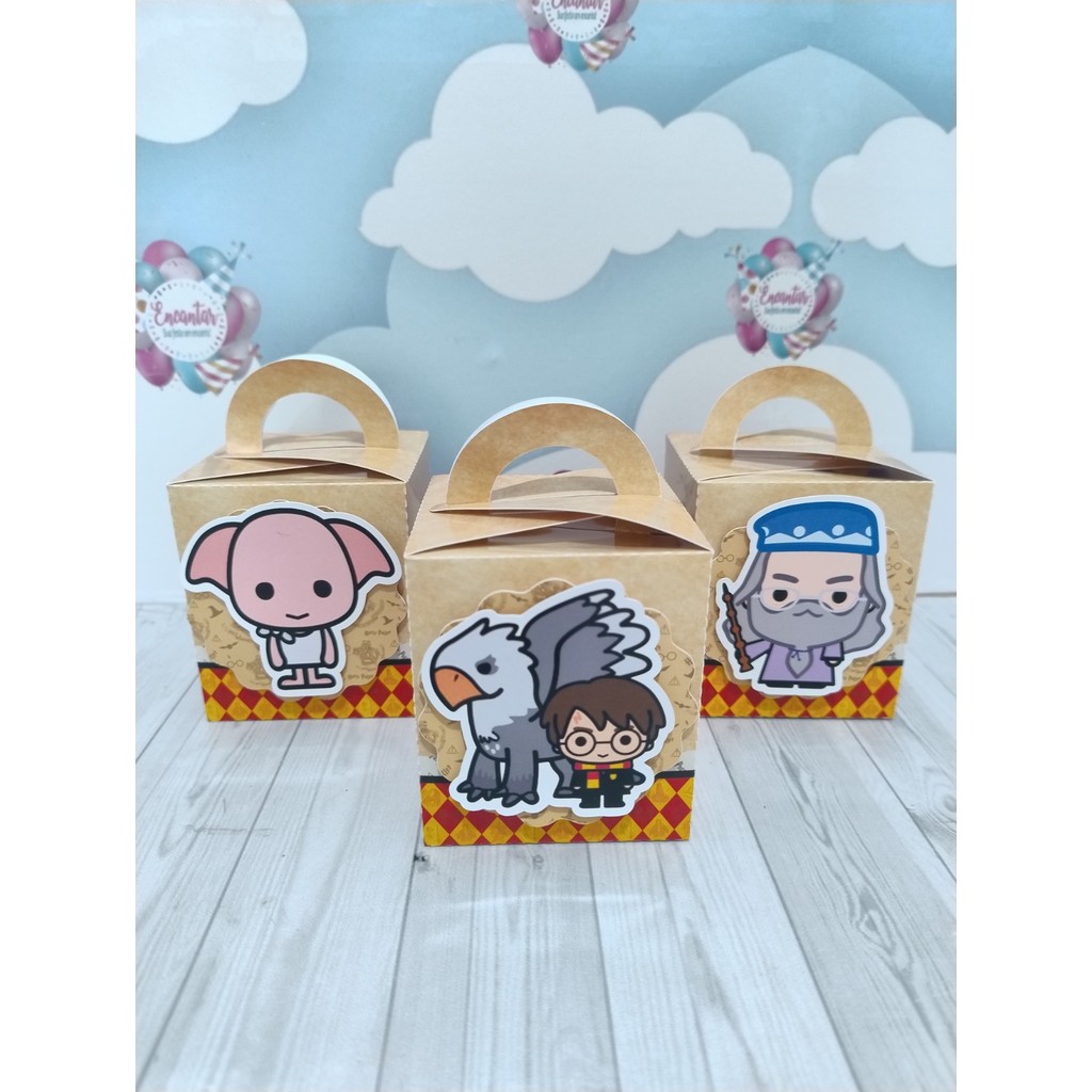 Caixa Cubo com alça Aplique 3D Personalizada | Harry Potter Cute | Papelaria para festa | Lembrancinha Personalizada