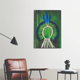 Quadro Decorativo Cocar Indigena Indio Folhas Verdes Para Decoração