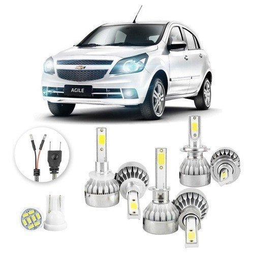 Lampadas Ultra Led Chevrolet Agile 20000lm Alto Baixo e Milha + Pingo Led