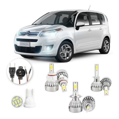 Lâmpadas Ultra Led Citroen C3 Picasso 20000lm Alto Baixo e Milha + Pingo Led