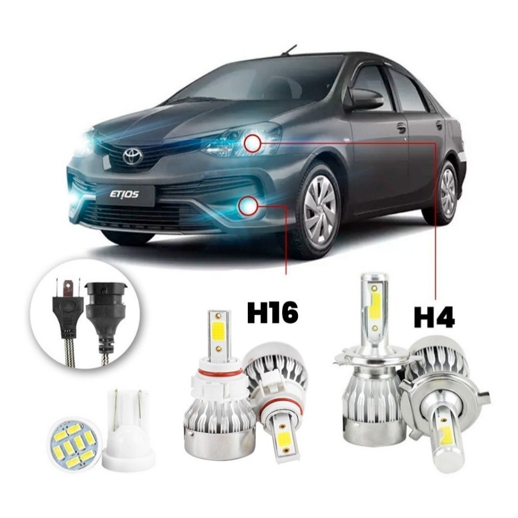 Lampadas Ultra Led Toyota Etios Sedan 20000lm Alto Baixo e Milha + Pingo Led