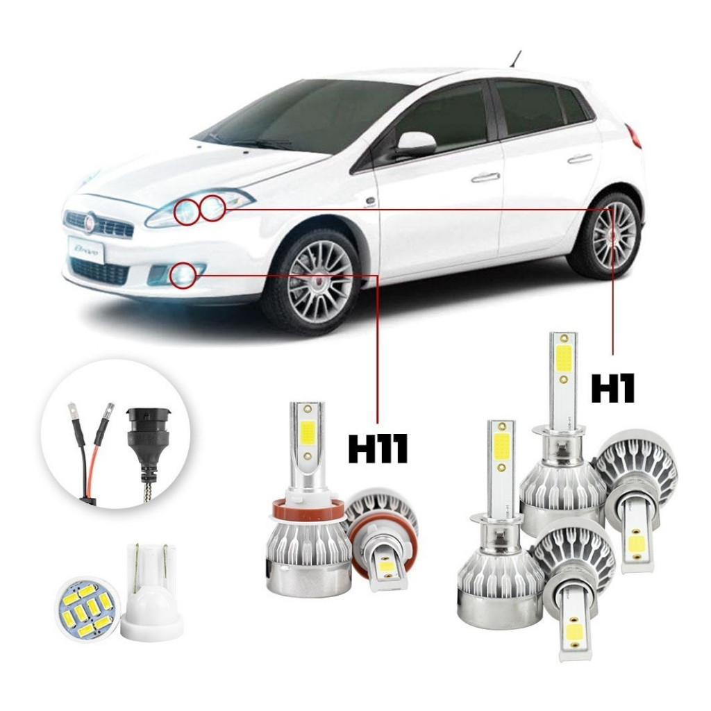 Kit Lampadas Led Fiat Bravo 2010 A 2014 H1 H11 20000lm em Oferta na Shopee
