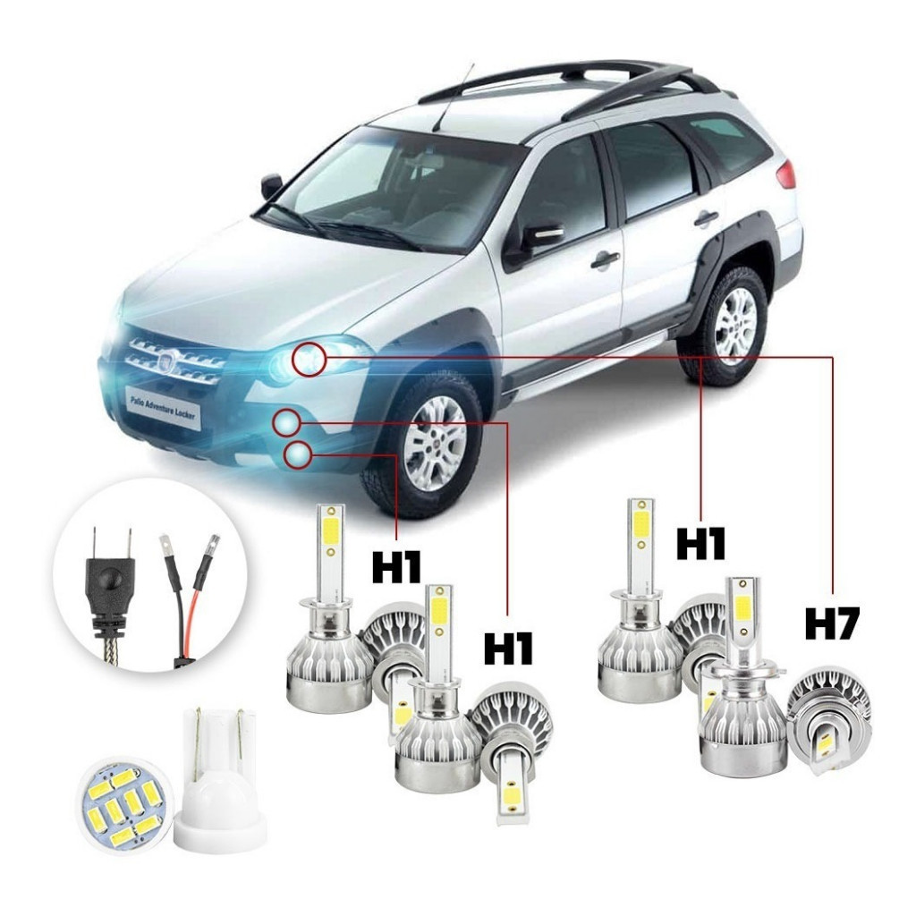Lampadas Led Fiat Palio Adventure 2009 A 2012 H1 H7 20000lm em Oferta na Shopee