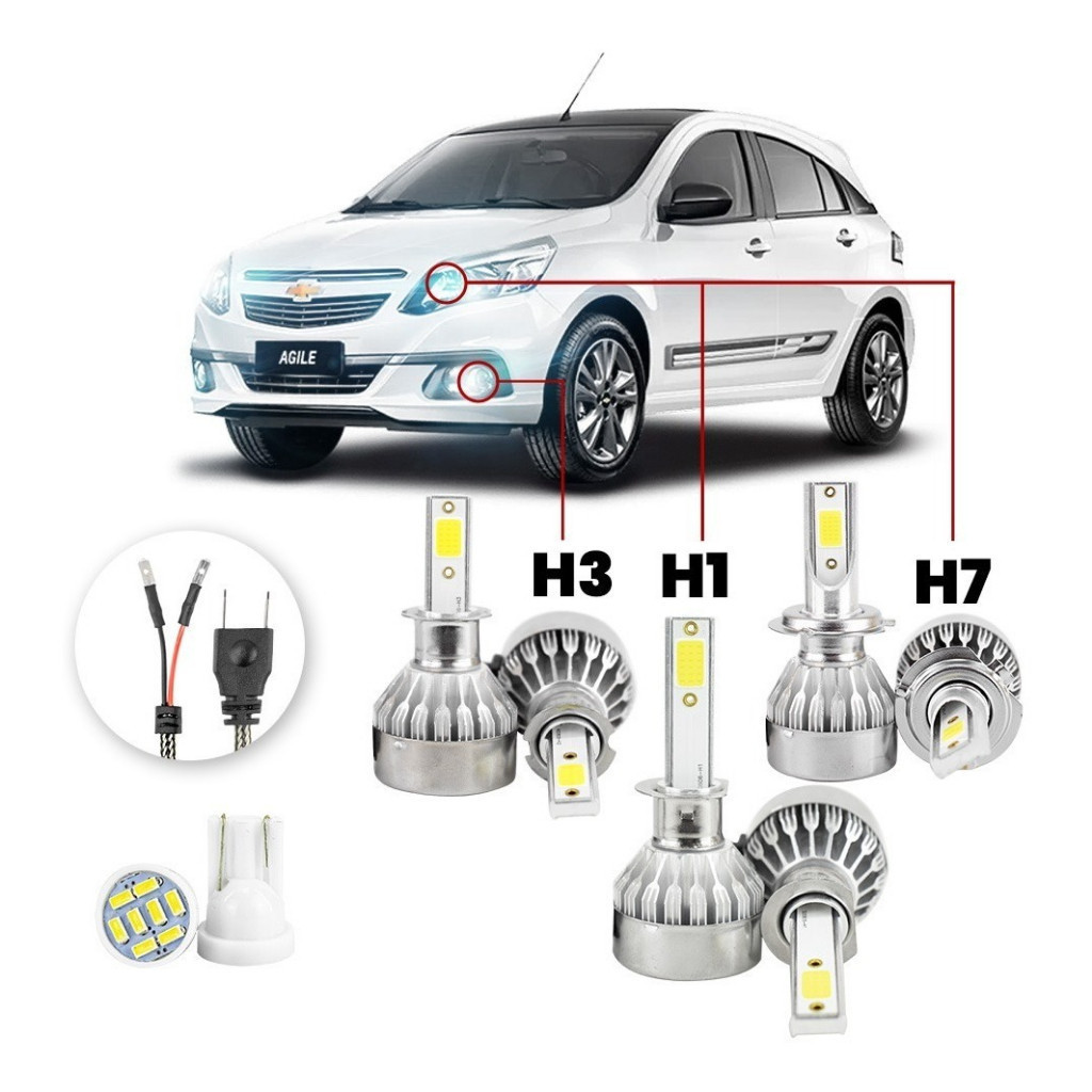 Kit Lampadas Led Chevrolet Agile 2010 2011 H3 H1 H7 20000lm em Oferta na Shopee